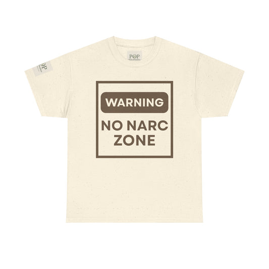 Warning No Narc Zone Tee, Comfortable Unisex Heavy Cotton Tee, Casual Wear, Unique Gift, Anti-Narcissism Statement Tee, Funny Graphic Tee